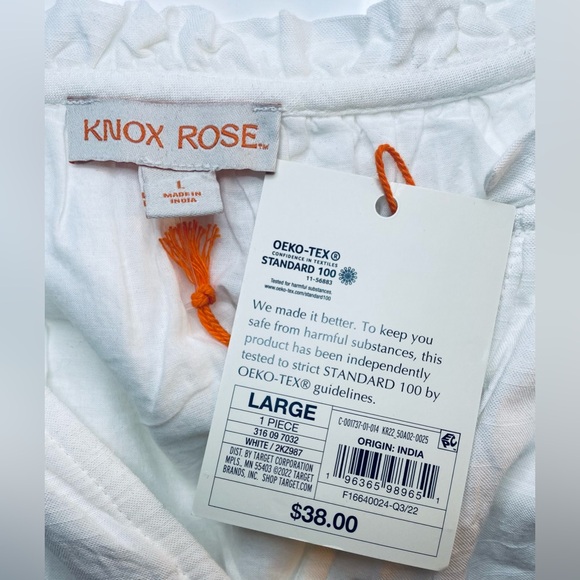 KNOX ROSE WHITE COTTON/LINEN MIDI DRESS/COVER-UP WITH REMOVABLE WAIST TIE - Picture 4 of 4